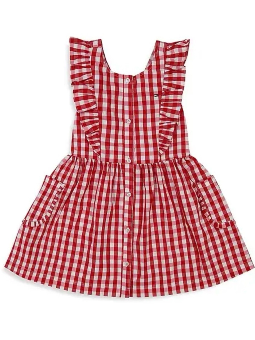 Tommy Hilfiger Girls Gingham Ruffle Pinafore Dress Red White Size 6